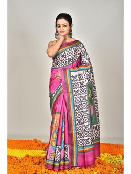 Ramshyam Collection - Womens Kantha Silk Printed Thread Work Multi-Color Saree with Unstitched Blouse