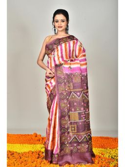 Ramshyam Collection - Womens Kantha Silk Embroidered Printed Multi-Color Saree with Unstitched Blouse