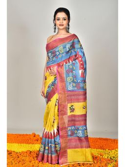 Ramshyam Collection - Womens Kantha Silk Printed Multi-Color Saree with Unstitched Blouse