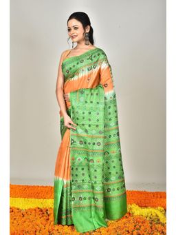 Ramshyam Collection - Womens Kantha Silk Embroidered Thread Work Green Saree with Unstitched Blouse