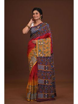 Ramshyam Collection - Womens Silk Printed Thread Work Multi-Color Saree with Unstitched Blouse