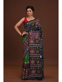 Ramshyam Collection - Womens Kantha Silk Thread Work Multi-Color Saree with Unstitched Blouse
