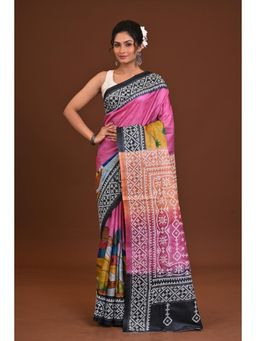 Ramshyam Collection - Womens Kantha Silk Ombre Multi-Color Saree with Unstitched Blouse