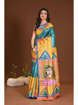 Ramshyam Collection - Womens Tussar Silk Printed Multi-Color Saree with Unstitched Blouse