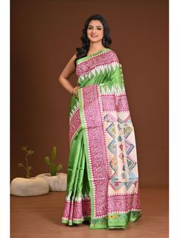 Ramshyam Collection - Womens Tussar Silk Printed Multi-Color Saree with Unstitched Blouse