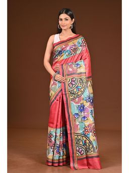 Ramshyam Collection - Womens Kantha Silk Thread Work Multi-Color Saree with Unstitched Blouse