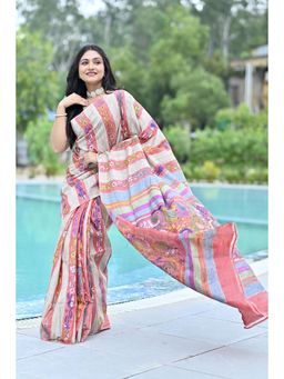 Ramshyam Collection - Womens Silk Printed Grey Saree with Unstitched Blouse