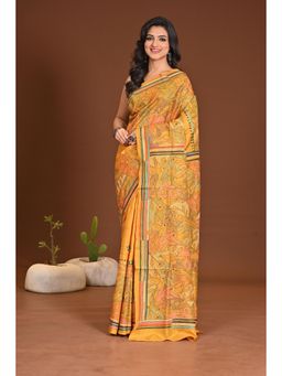 Ramshyam Collection - Womens Silk Embroidered Thread Work Yellow Saree with Unstitched Blouse