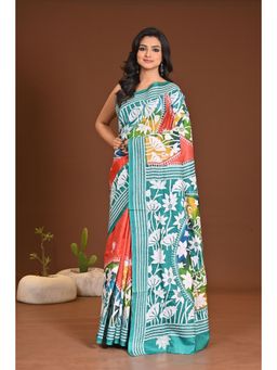 Ramshyam Collection - Womens Silk Printed Thread Work Multi-Color Saree with Unstitched Blouse