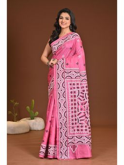 Ramshyam Collection - Womens Silk Printed Pink Saree with Unstitched Blouse