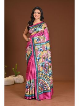 Ramshyam Collection - Womens Silk Printed Pink Saree with Unstitched Blouse