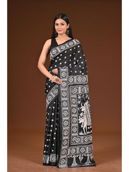 Ramshyam Collection - Womens Kantha Silk Embroidered Thread Work Black Saree with Unstitched Blouse