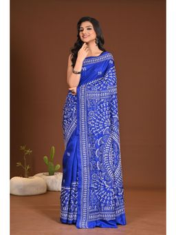 Ramshyam Collection - Womens Silk Embroidered Thread Work Blue Saree with Unstitched Blouse