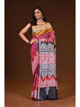 Ramshyam Collection - Womens Kantha Silk Printed Thread Work Multi-Color Saree with Unstitched Blouse