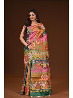 Ramshyam Collection - Womens Kantha Silk Printed Multi-Color Saree with Unstitched Blouse