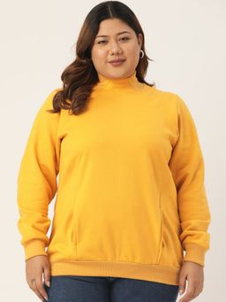 theRebelinme - Plus Size Women Yellow Solid Color High Neck Fleece Sweatshirt