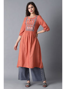 WISHFUL by W - Orange Geometric Kurta