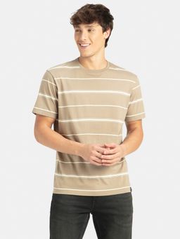 Jockey - 2715 Men Cotton Rich Striped Round Neck T-Shirt - Desert Taupe