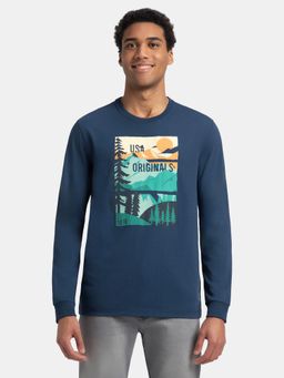 Jockey - US82 Men Super Combed Cotton Printed Round Neck T-Shirt - Blue