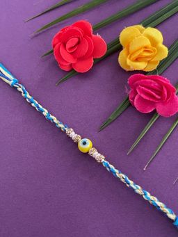 Digital Dress Room - Beautiful Designer Rakhi Yellow Evil Eye Charm Moti Rakhi Pooja Mauli