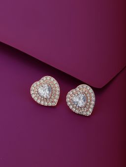 Carlton London - Rose Gold Toned CZ Studded Heart Shaped Stud Earring FJE4069