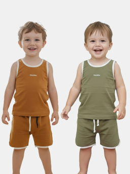 DDOUDDOU - Multi-Color Casual Solid Plain Shorts with Tank (Pack of 2)