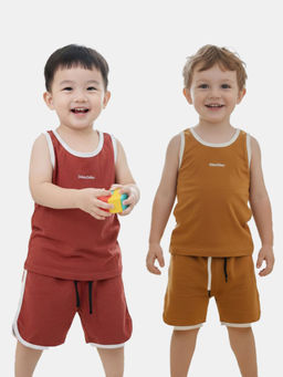 DDOUDDOU - Multi-Color Casual Solid Plain Shorts with Tank (Pack of 2)