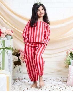 Pink Cow - Red Casual Stripes Cotton Co-ord Sets