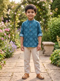 Desi Soota - Blue Casual Floral Cotton 1 Kurta