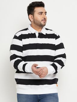 Club York - White Black Polo Neck Plus Size Sweatshirt