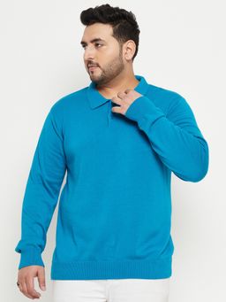 Club York - Teal Blue Polo Neck Plus Size Sweater