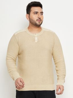 Club York - Beige Henley Neck Plus Size Sweater
