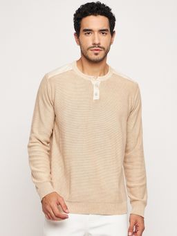 Club York - Beige Henley Neck Sweater