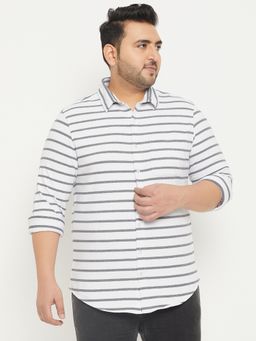 Club York - White Striped Plus Size Casual Shirt