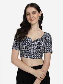 Amrutam Fab - Women's Embroidered Work Navy Blue Silk Sweetheart Neck Blouse