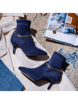 Saint G - Womens Blue Stretch Suede Chain Embellished Ankle Boots