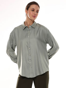 Gazillion - Women Angel Sage Green Soft Viscose Drop Shoulder Shirt