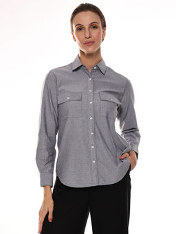 Gazillion - Women Aura Grey Oxford Cotton Utility Shirt