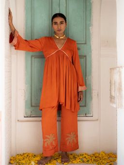 Avaasya Jaipur - Palma Kurta Pants-Burnt Orange (Set of 2)