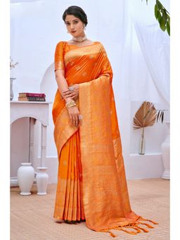 EXCLUSIVA - Orange Banarasi Saree with Unstitched