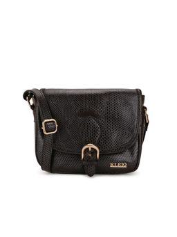 KLEIO - Snake Faux Leather Side Cross Body Sling Bag for Women's /Girls (HO8053KL-BL)(BLACK)