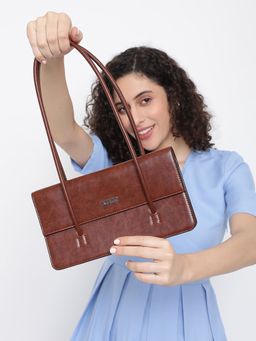 KLEIO - Vegan PU Leather Structured Top Handles Shoulder Baguette -Saddle Bag For Women