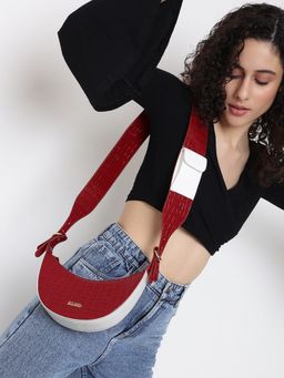 KLEIO - Half Moon Croco Textured Sling Cross Body Bag With Pocket In Handle For Womens