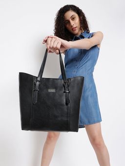 KLEIO - Pu Leather Spacious Tote Handbag for Women Girls - Black