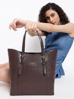 KLEIO - Pu Leather Spacious Tote Handbag for Women Girls - Brown