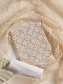 Swtantra - Kota Doria Phulkari Embroidered Unstitched Kurta with Bottom and Dupatta (Set of 3)