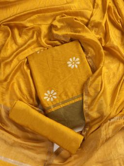 Swtantra - Yellow Gaji Silk Zari Unstitched Kurta with Dupatta and Bottom (Set of 3)