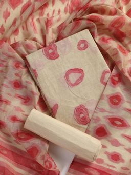 Swtantra - Pink Tussar Ikat Printed Unstitched Kurta with Dupatta and Bottom (Set of 3)