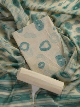 Swtantra - Blue Tussar Ikat Printed Unstitched Kurta with Dupatta and Bottom (Set of 3)