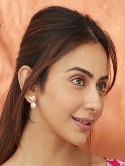 Accessher - Gold Plated American Diamonds Pearl Heart Shape Drop Earrings